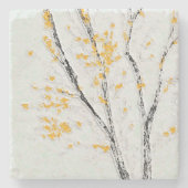 秋の木の枝と黄色の紅葉 ストーンコースター (正面)