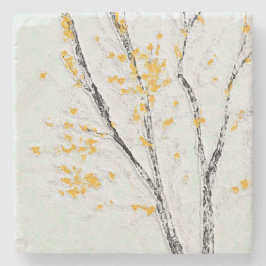 秋の木の枝と黄色の紅葉 ストーンコースター