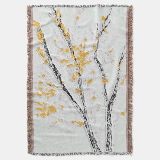 秋の木の枝と黄色の紅葉 スローブランケット (正面縦)