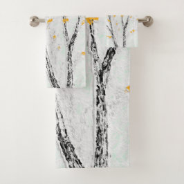 秋の木の枝と黄色の紅葉 バスタオルセット