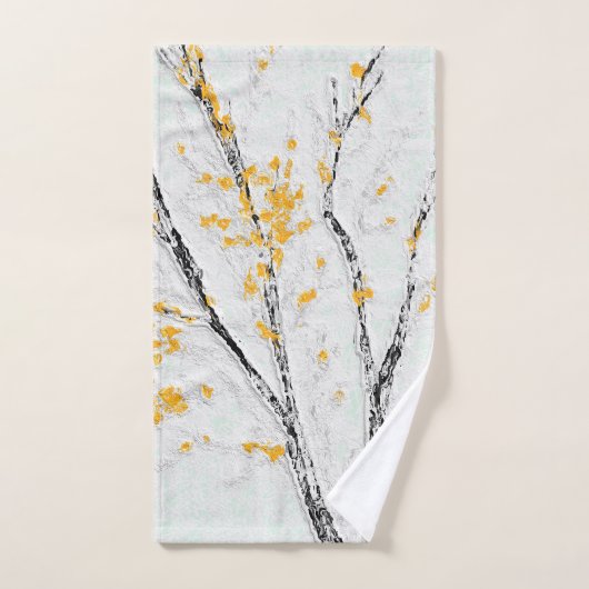 秋の木の枝と黄色の紅葉 バスタオルセット (ハンドタオル)