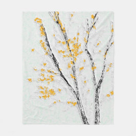 秋の木の枝と黄色の紅葉 フリースブランケット
