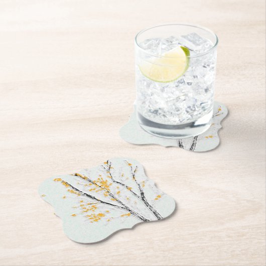 秋の木の枝と黄色の紅葉 ペーパーコースター (インサイチュ)