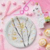 秋の木の枝と黄色の紅葉 ペーパープレート (パーティー)