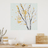 秋の木の枝と黄色の紅葉 ポスター (キッチン)