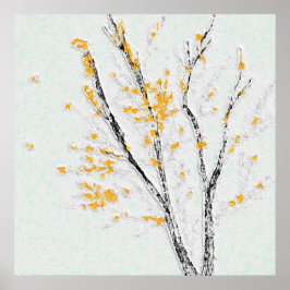 秋の木の枝と黄色の紅葉 ポスター