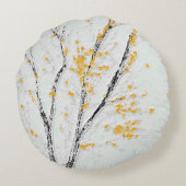 秋の木の枝と黄色の紅葉 ラウンドクッション (裏面)