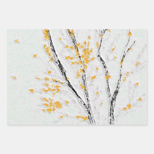 秋の木の枝と黄色の紅葉 ラッピングペーパーシート (正面)
