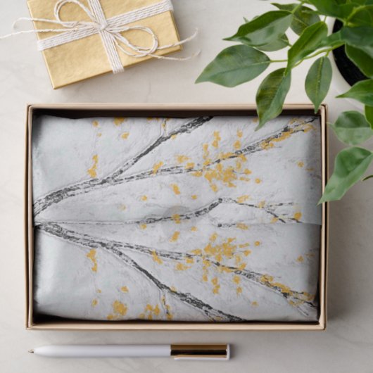 秋の木の枝と黄色の紅葉 薄葉紙 (ギフト)