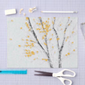 秋の木の枝と黄色の紅葉 薄葉紙 (クラフト)