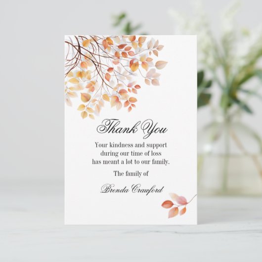 秋の木の枝の葬儀サンキューカード サンキューカード (スタンド正面)