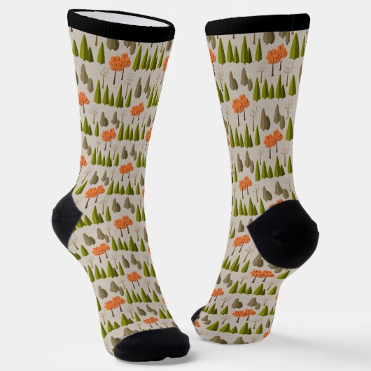 秋の木の森の模様ソックス ソックス (傾斜あり)