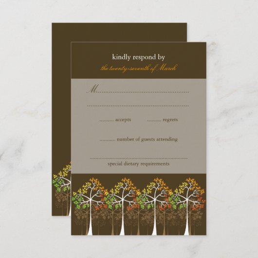 秋の木の森林モダンな秋の結婚式RSVPカード 出欠カード (正面/裏面)