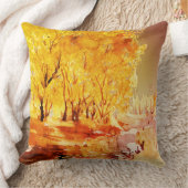 秋の木の水の色絵画の赤オレンジ葉色 クッション (ブランケット)