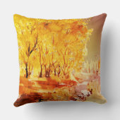秋の木の水の色絵画の赤オレンジ葉色 クッション (裏面)