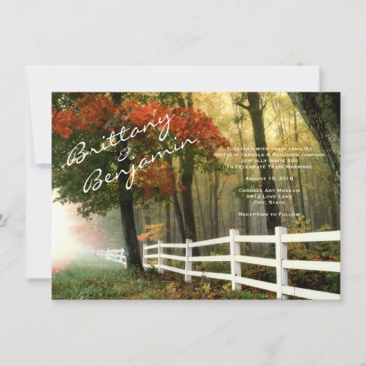 秋の木の紅葉の塀の結婚式招待状 招待状 (正面)