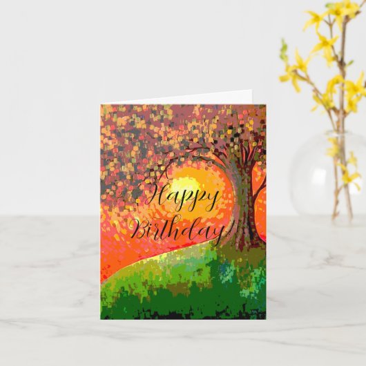 秋の木の誕生日カード カード (黄色い花)