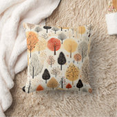 秋の木は手描きミニマルの淡い色 クッション (ブランケット)