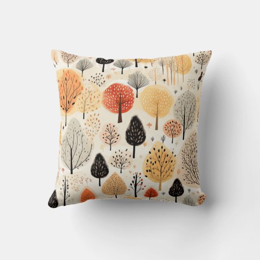 秋の木は手描きミニマルの淡い色 クッション (裏面)