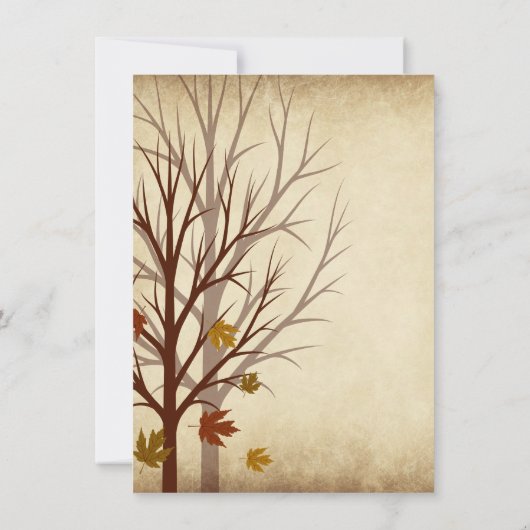 秋の木は秋の結婚式招待状のシルエットを描きます 招待状 (裏面)