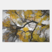 秋の木イエローグレー葉の空 ラッピングペーパーシート (正面)