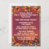 秋の木カッコいい感謝祭ファミリーメートップパーティー 招待状 (裏面)