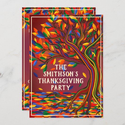 秋の木カッコいい感謝祭ファミリーメートップパーティー 招待状 (正面/裏面)