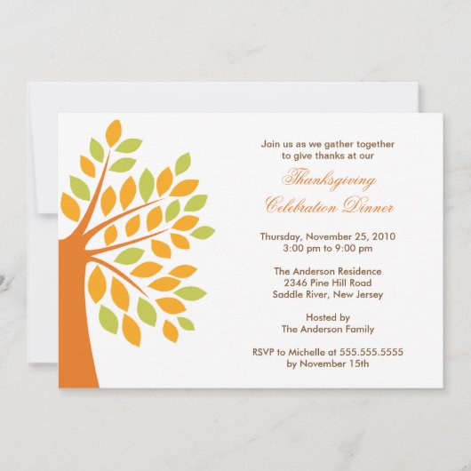 秋の木スタイリッシュの感謝祭招待状 招待状 (正面)