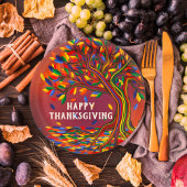 秋の木パーソナライズされた幸せ感謝祭パーティー ペーパープレート