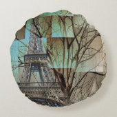 秋の木フランスの枝パリエッフェルタワー ラウンドクッション (裏面)
