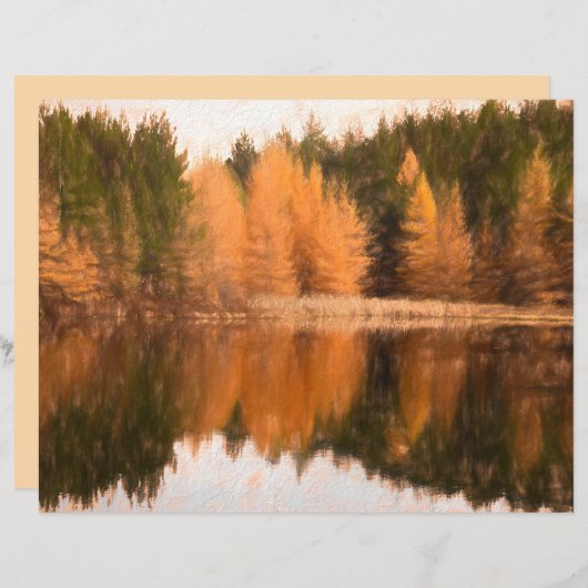 秋の木レイクオレンジ秋をテーマにしたスケッチアート (正面/裏面)