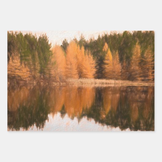 秋の木レイクオレンジ秋をテーマにしたスケッチアート ラッピングペーパーシート (正面)