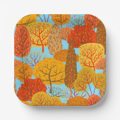 秋の木柄秋の葉 ペーパープレート (正面)