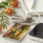 秋の木橋そして入り江 キーホルダー (正面右)