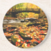 秋の木橋そして入り江 コースター (正面)
