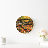 秋の木橋そして入り江 ラウンド壁時計 (ホーム)