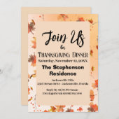秋の木素朴葉をテーマにした感謝祭ディナー 招待状 (正面/裏面)