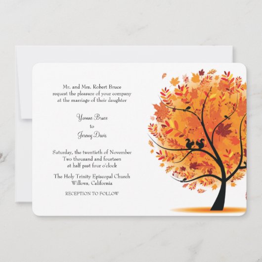 秋の木 ウェディング 招待状 (正面)