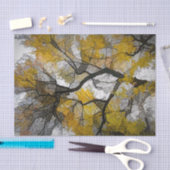 秋の木　黄色と灰色の葉　空 薄葉紙 (クラフト)