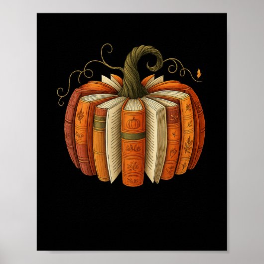 秋の本 カボチャ レトロ 読書 ハロウィン 感謝祭 ポスター (正面)