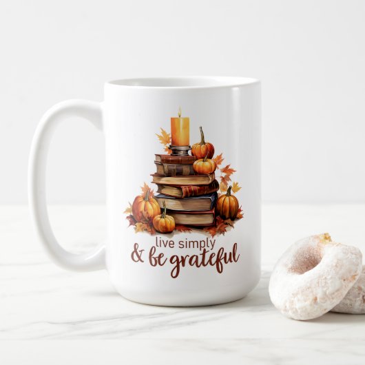 秋の本、キャンドルの灯りとやすらぎ コーヒーマグカップ (ドーナツ)