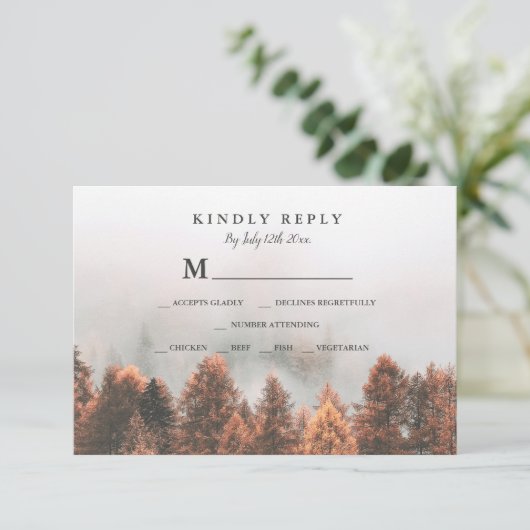 秋の松の木の森の写真rsvp 結婚's 出欠カード (スタンド正面)