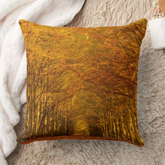 秋の枕の森林を通した歩く道 クッション (ブランケット)