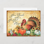 秋の果物、ヴィンテージ感謝祭とトルコ ポストカード (正面/裏面)