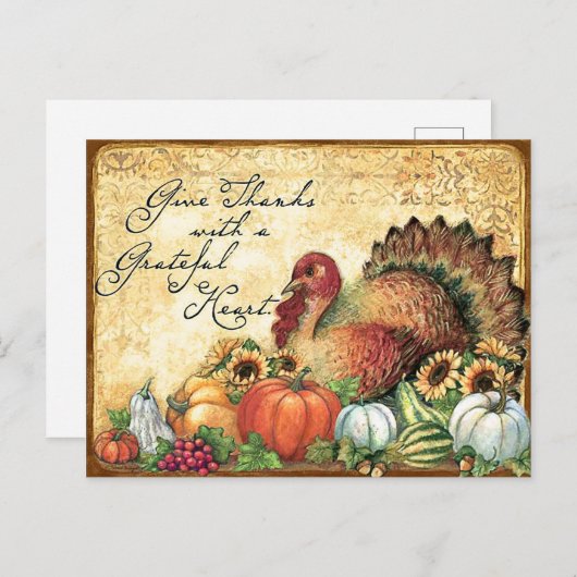 秋の果物、ヴィンテージ感謝祭とトルコ ポストカード (正面/裏面)