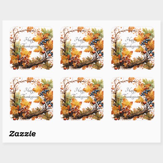 秋の枝葉と果実カスタム付 スクエアシール (シート)