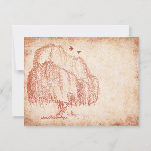 秋の柳の木の結婚式返信カード 出欠カード (裏面)