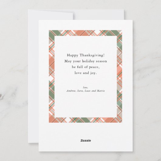 秋の格子縞の感謝祭の写真 シーズンカード (裏面)