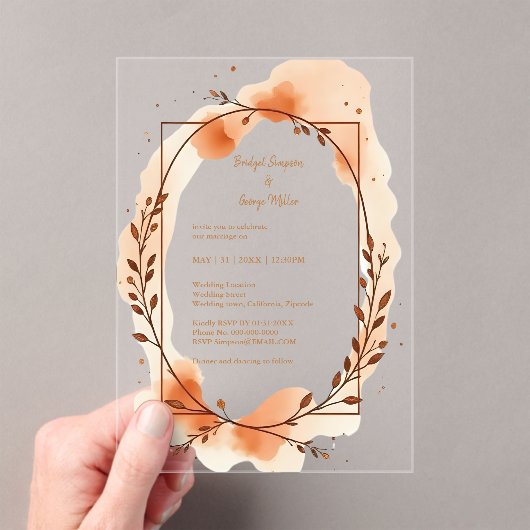 秋の桃の緑の水のカラーフレーム アクリル招待状 (インサイチュ (ポータブル))