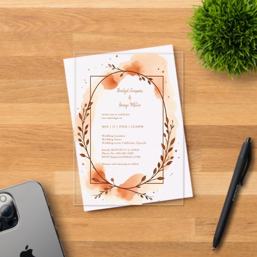 秋の桃の緑の水のカラーフレーム アクリル招待状 (インサイチュ (招待状))